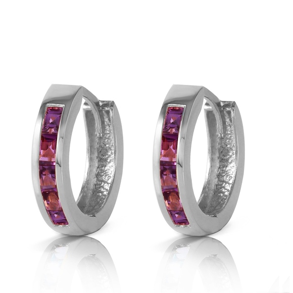 Galaxy Gold Products Jewelry - 14K. SOLID GOLD HOOP HUGGIE EARRING WITH AMETHYSTS